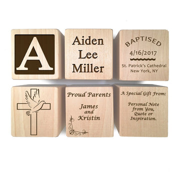 Glitzby Baptism - Christening - Dedication Keepsake - Personalized Baby Block Baptizm Gift Custom Engraved Wooden Baby Block For