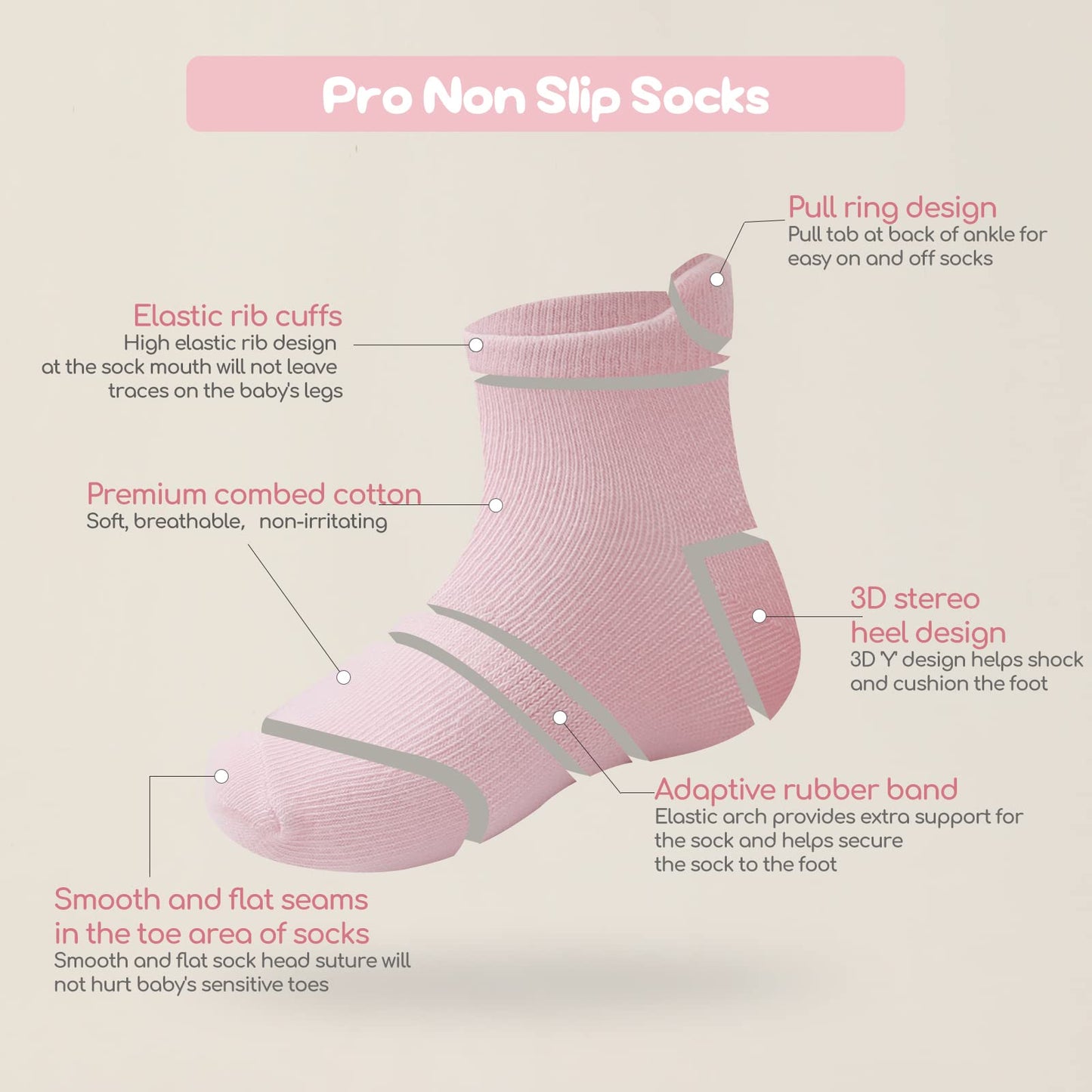 Aroveea Non Slip Grip Ankle Baby Socks 3-5 Years Old For Toddler Boys And Girls Kids Socks 12 Pack, Cute Cotton Baby Socks