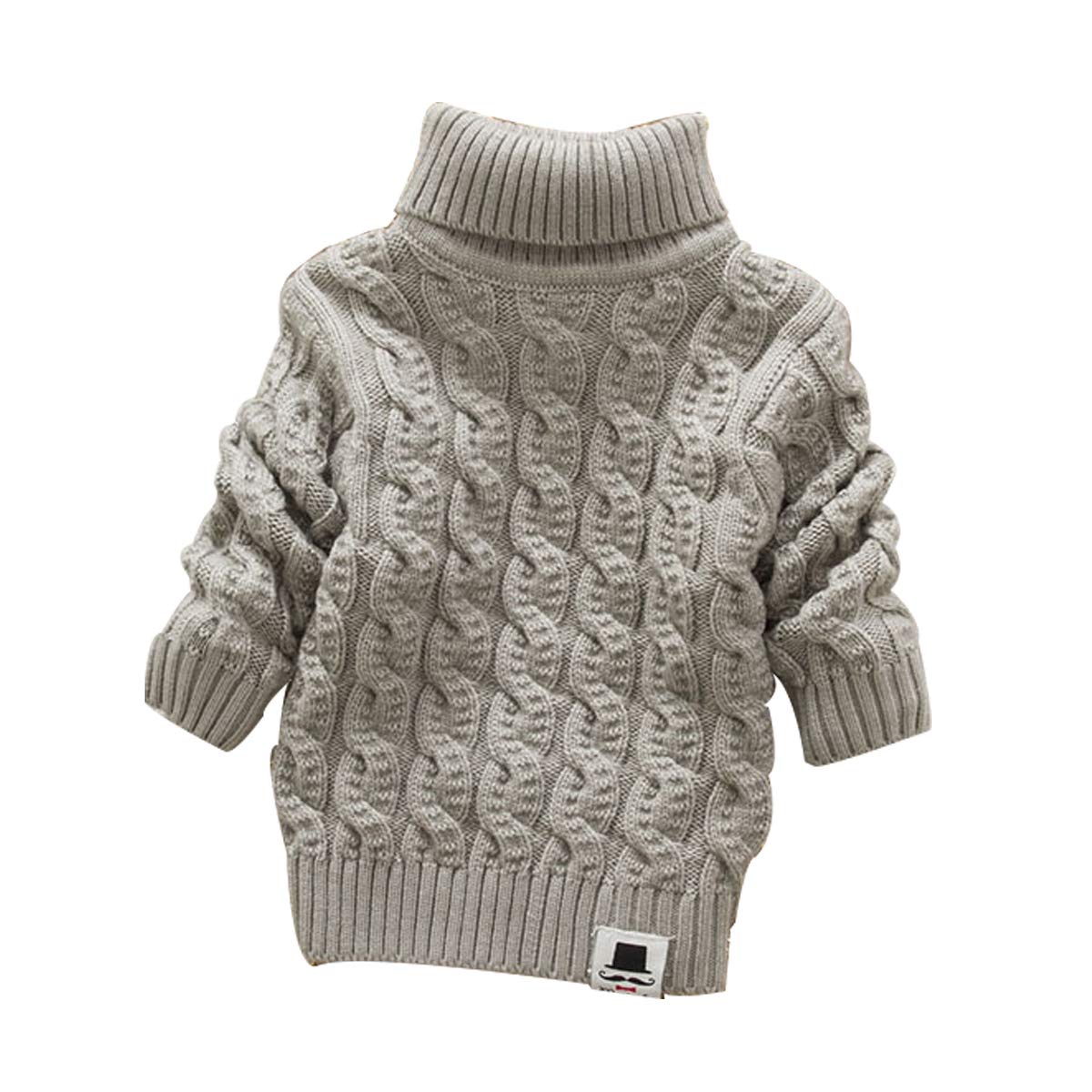Modntoga Toddler Baby Boys Girls Knit Sweaters Cable Turtleneck High Collar Fall Winter Soft Warm Sweater Pullover Tops(Gray,2-3
