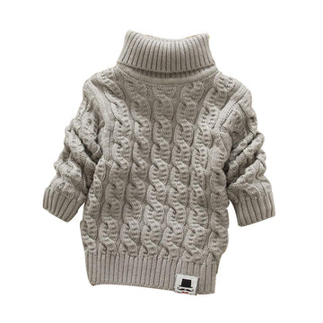 Modntoga Toddler Baby Boys Girls Knit Sweaters Cable Turtleneck High Collar Fall Winter Soft Warm Sweater Pullover Tops(Gray,2-3