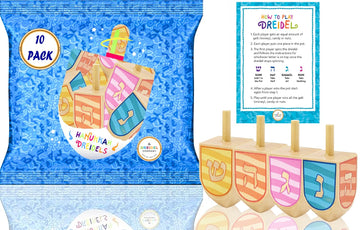 The Dreidel Company Let'S Play The Hanukkah Game 2 Multi Colored Large Hand Painted Wood Dreidels (Style 3, Pack Of 10)