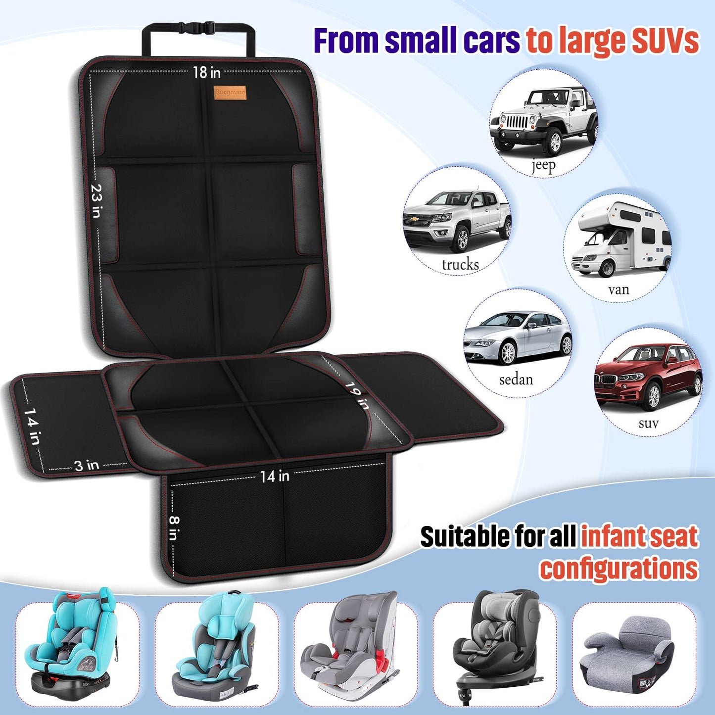 Car Seat Protector, 2 Pack Of Seat Protectors, Thickest Padded 600D Fabric Padding, Waterproof, Durable, Anti Slip Backing, Chil