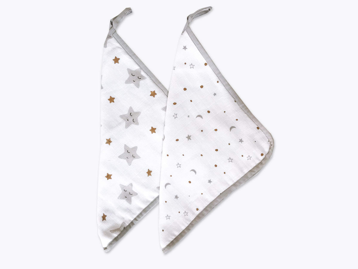Masilo Muslin Cotton Baby Washcloth, For New Born Pack Of 2  Star Gold