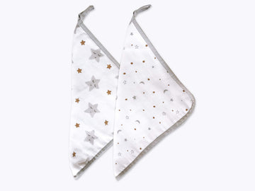 Masilo Muslin Cotton Baby Washcloth, For New Born Pack Of 2  Star Gold
