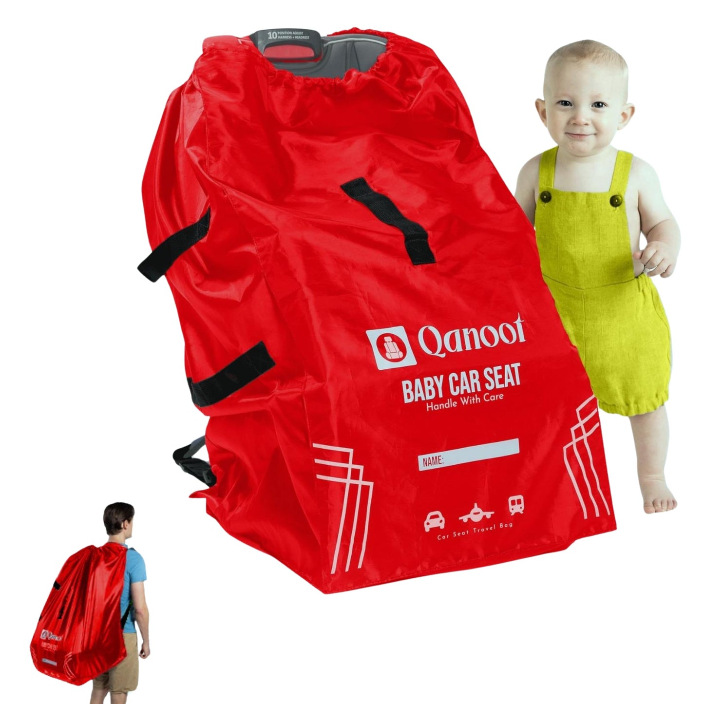 Qanoot Infant Car Seat Travel Bag for Airplane - Durable Gate Check Bag for Car Seats that fits easily on Convertible Car Seats,