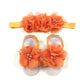 Allydrew Baby Girl Barefoot Flower Sandals & Headbands Set Chiffon Flower Baby Sandals - Sunshine (Set Of 4),One Size