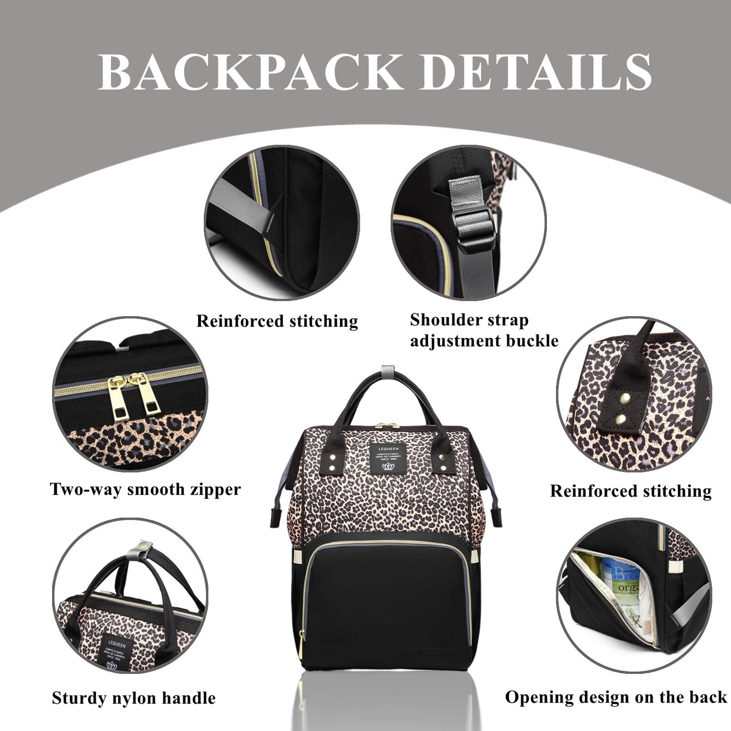 Armbq Leopard Print Diaper Bag Backpack Multi-Function Diaper Bag For Baby Care Waterproof Travel Baby Bag For Mom Coffee