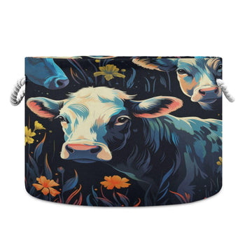 Canvas Storage Organizer Bin, Cute Cow (6) Storage Basket Laundry Hamper with Handle for Clothes Playroom Decor, Large, 20 in Di