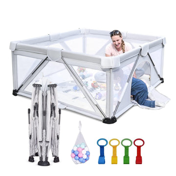Foldable Baby Playpen 59X59 inch, iTiLike Playpen for Babies and Toddlers with 50 PCS Ocean Balls & 4 Handles, Indoor & Outdoor 