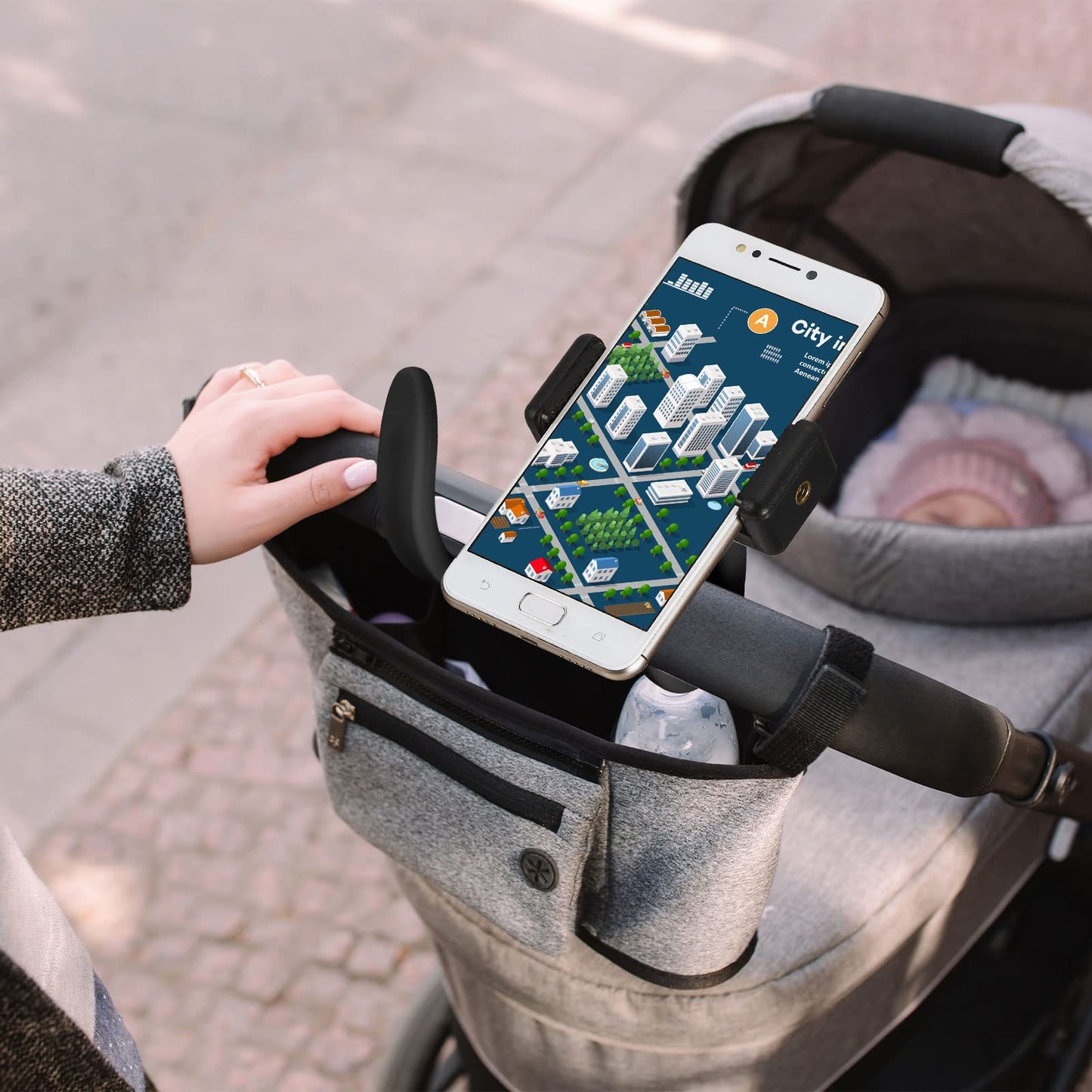 Amylove 2 Pcs Stroller Phone Holder Portable Cell Phone Holder Stand Universal Stroller Accessories For Parent Baby Toddler Cell