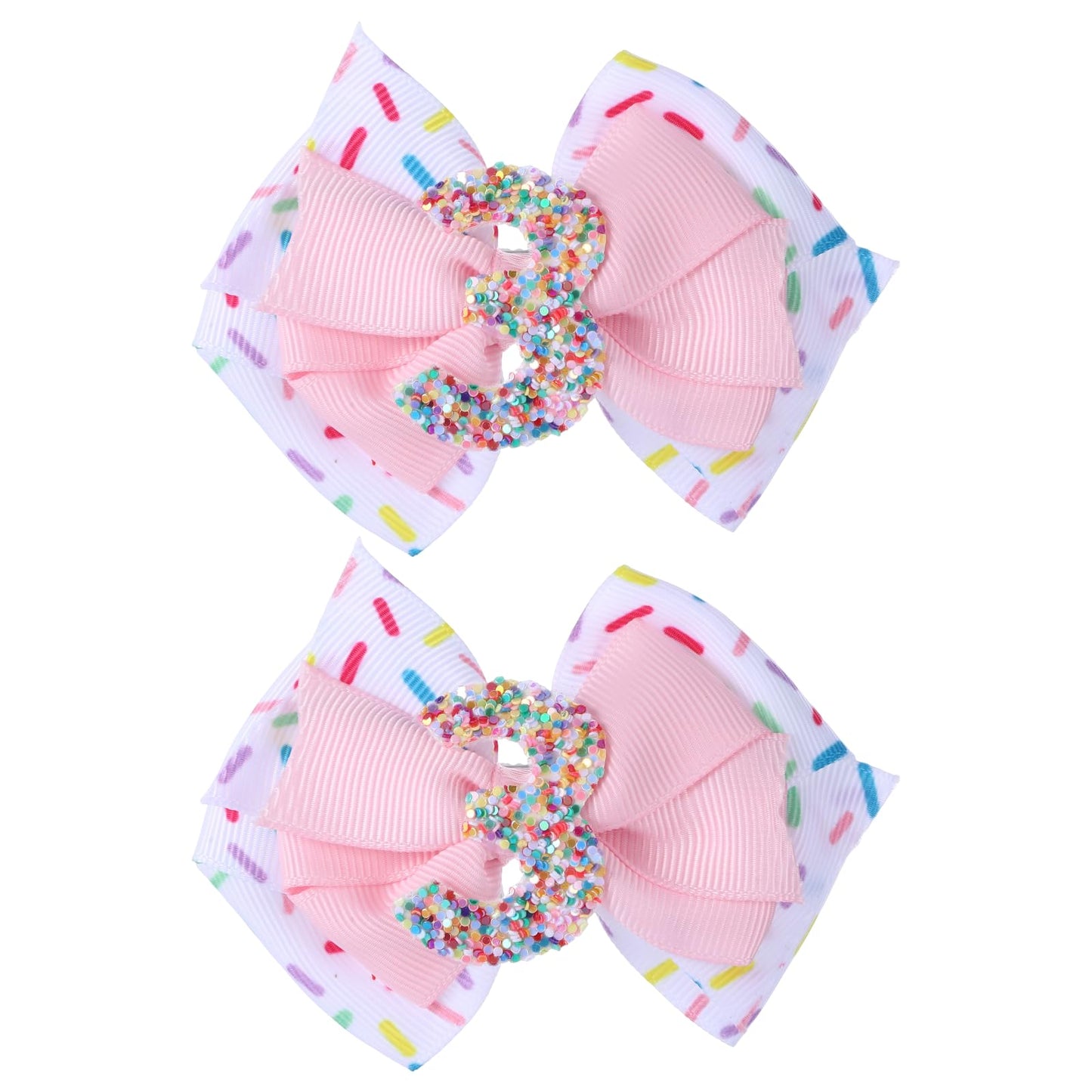 2Pcs Birthday Hair Bow For Baby Girls, Sprinkle Confetti 3Rd Birthday Decorations For Girls, Ice Cream Party Theme Bow Clips For