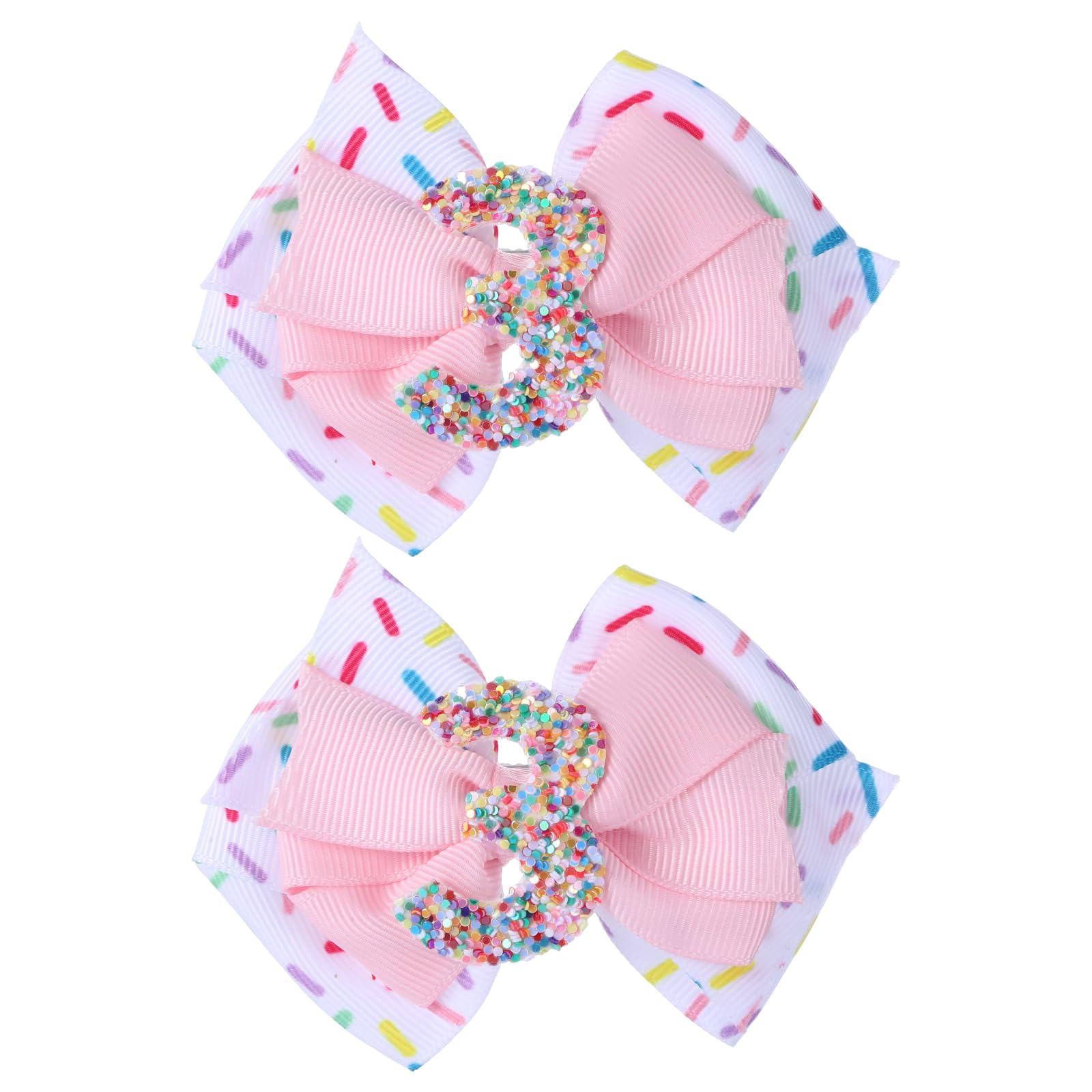 2Pcs Birthday Hair Bow For Baby Girls, Sprinkle Confetti 3Rd Birthday Decorations For Girls, Ice Cream Party Theme Bow Clips For