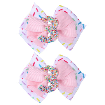 2Pcs Birthday Hair Bow For Baby Girls, Sprinkle Confetti 3Rd Birthday Decorations For Girls, Ice Cream Party Theme Bow Clips For