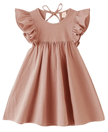Jnklwpjs Toddler Linen Dress Baby Girls Ruffle Halter Sleeveless Casual Party Dresses Light Coffee 120Cm
