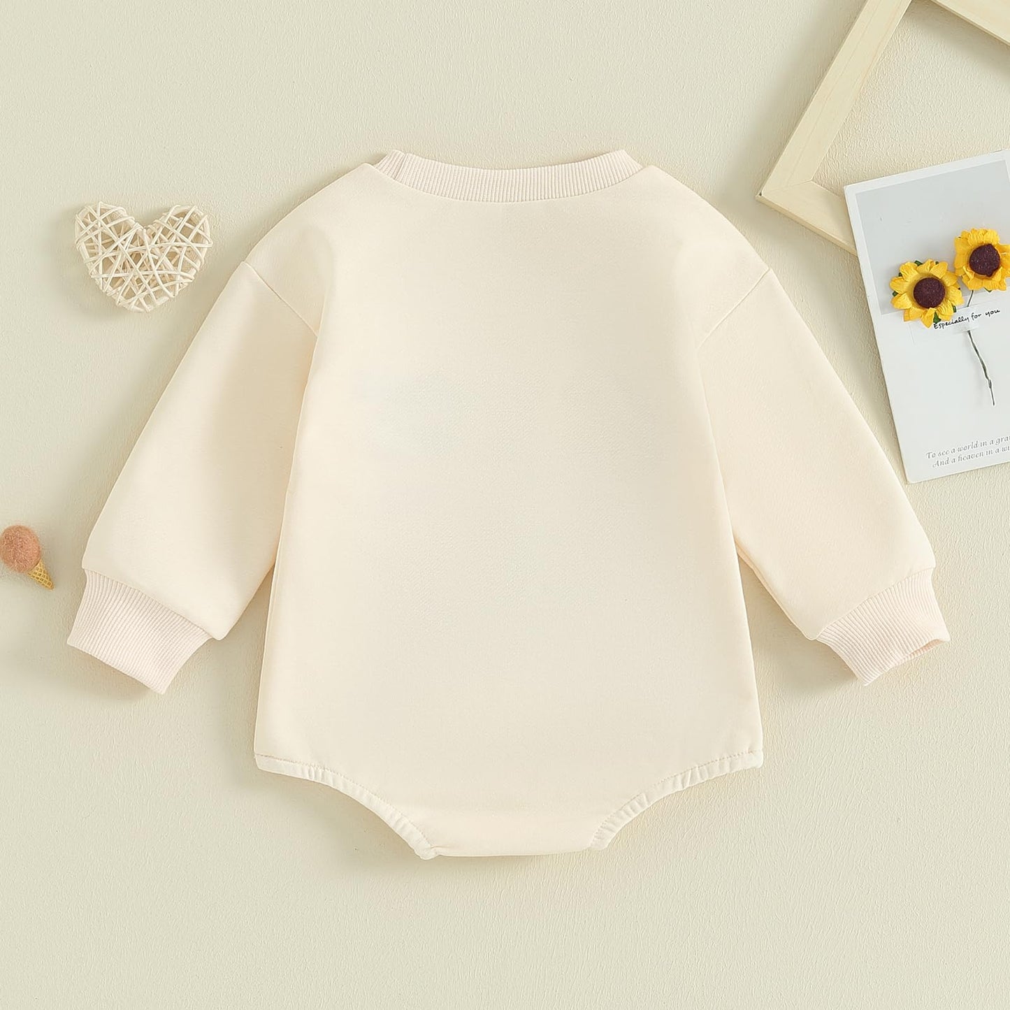 Lesimsam Newborn Baby Boy Girl Valentines Day Outfit Sweatshirt Bubble Romper Oversized Long Sleeve One-Piece Outfit (Beige Love