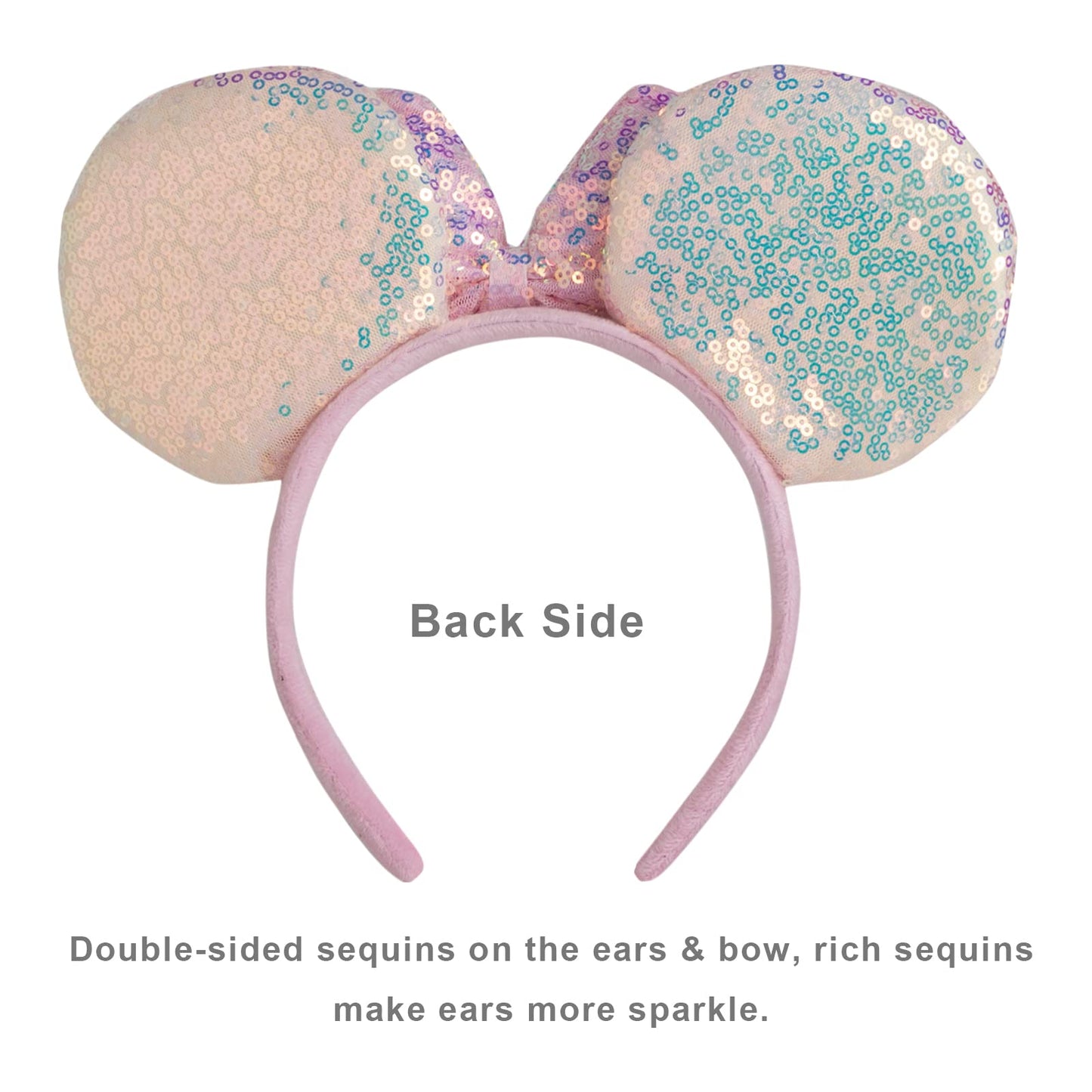 Chuangqi 1Pcs Mouse Ears Shiny Headband With 3D Bow, Double-Sided Sequin Hair Band For Birthday Party Or Amusement Park (Pink Ea