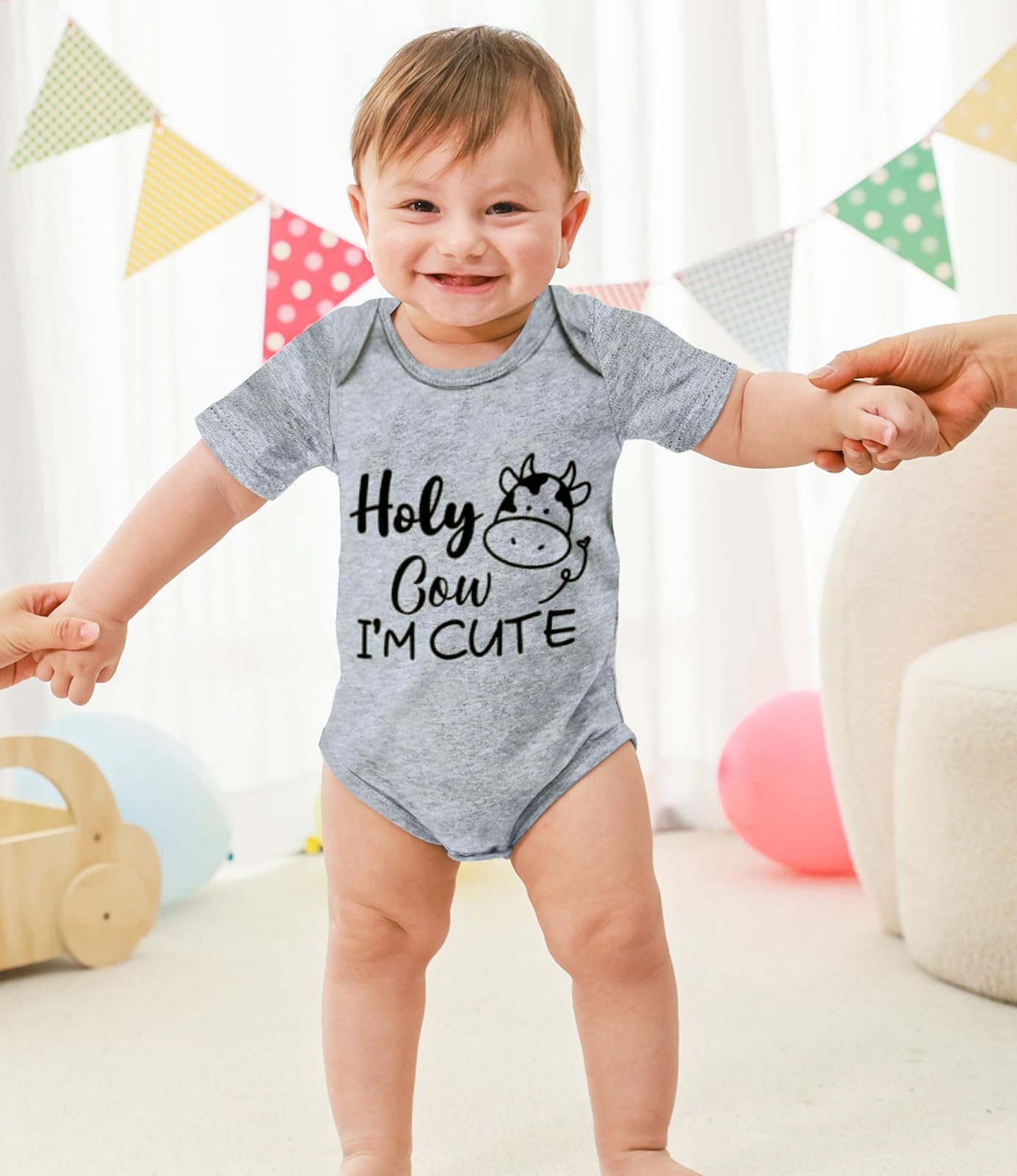 Baby Boy Clothes 0-3 Months Holy Cow I'M Cute Bodysuit Newborn Cotton Outfit Short Sleeves Infant Boys Romper All Season Party B