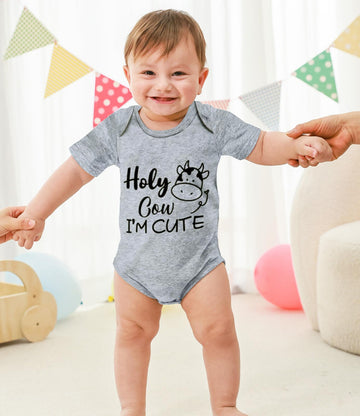 Unicomidea 3-6 Months Boys Bodysuit Funny Letter Print Outfit Holy Cow I'M Cute Baby Clothes Size 6M Romper Bodysuit