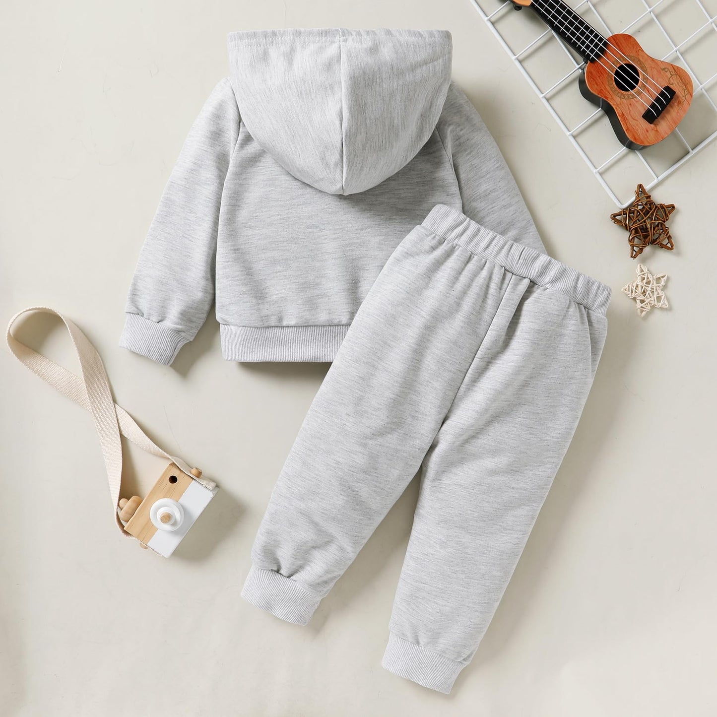 Happy Town Toddler Fall Outfits For Girl Boy Long Sleeve Hoodie Top And Long Sweatpants Set Toddler Sweatsuit (Solid Color-Grey,