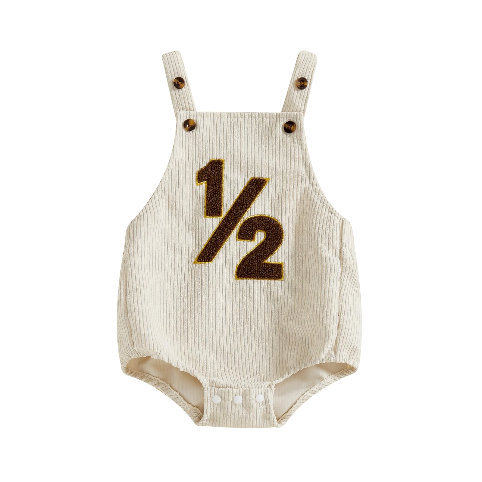 XRTBMN Infant Boy 1/2 Birthday Outfit Baby Sleeveless Romper Corduroy Bodysuit (Beige, 0-6 Months)
