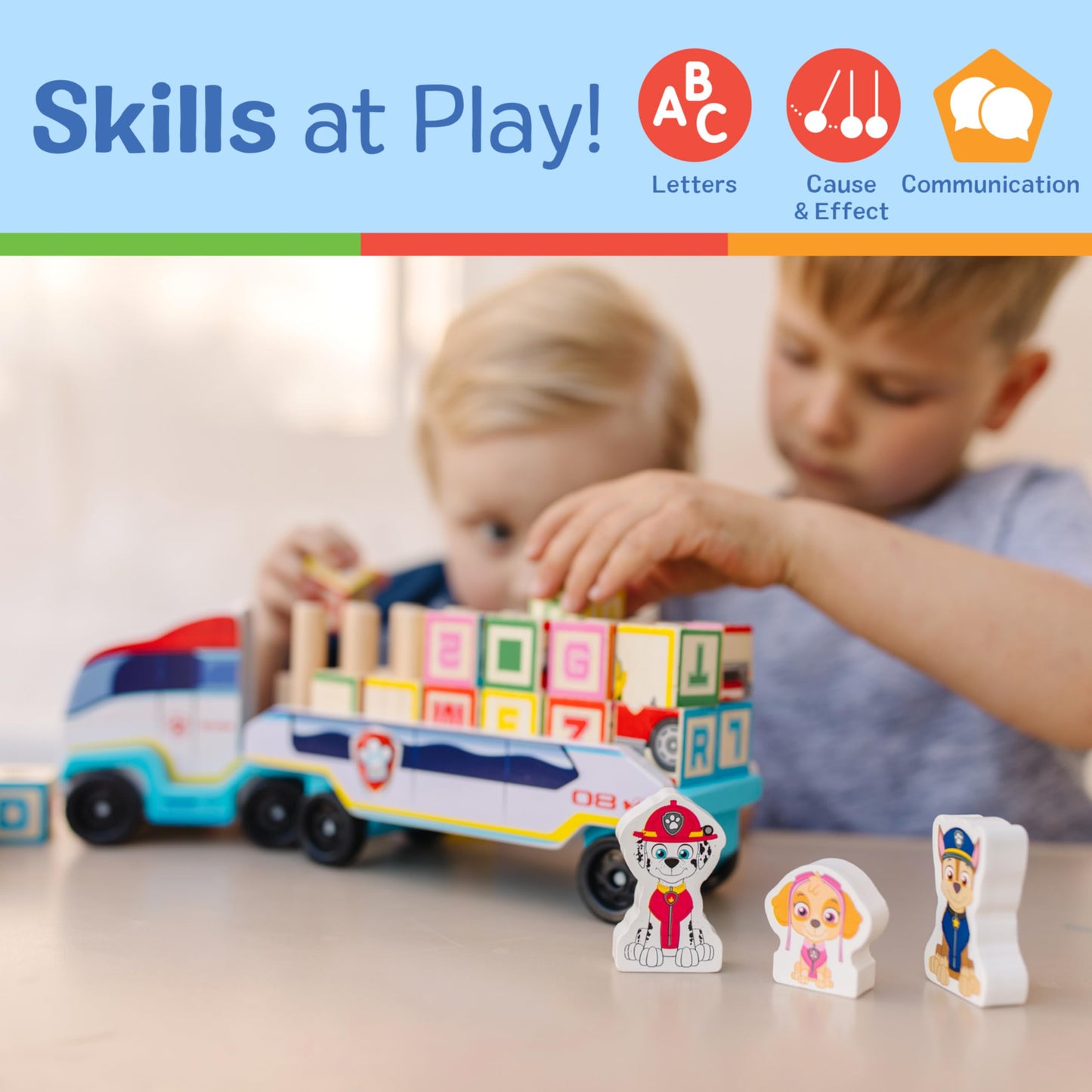 Melissa & Doug PAW Patrol Wooden ABC Block Truck (33 Pieces) - Sort And Stack Toys, Alphabet Blocks For Toddlers, Vehicle Toys F