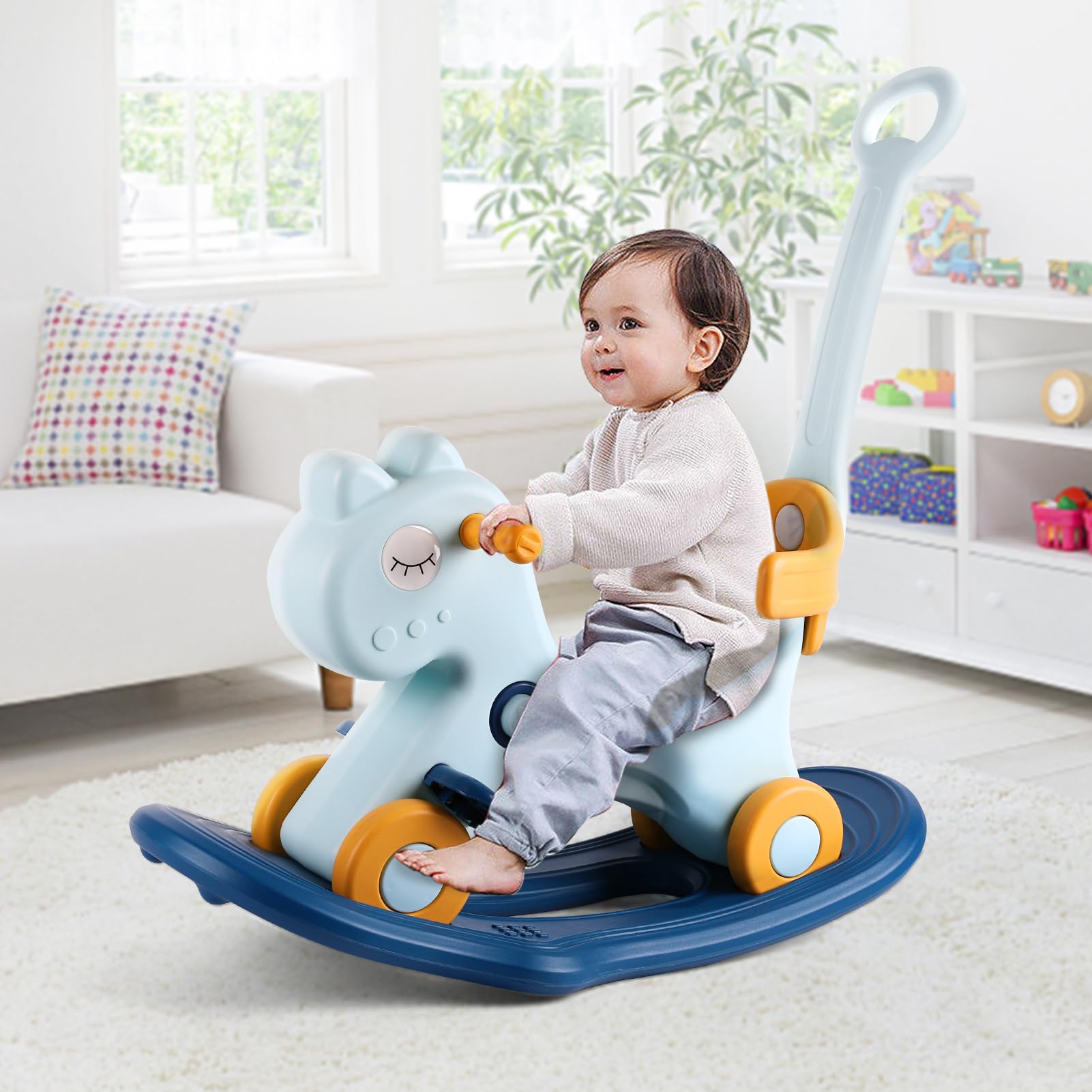 LLparty 4 in 1 Rocking Horse for Toddlers 1-3 Years Old, Baby Rocking Toy Fun Birthday Gift for 1+ Boys, Ride on Toy with Detach
