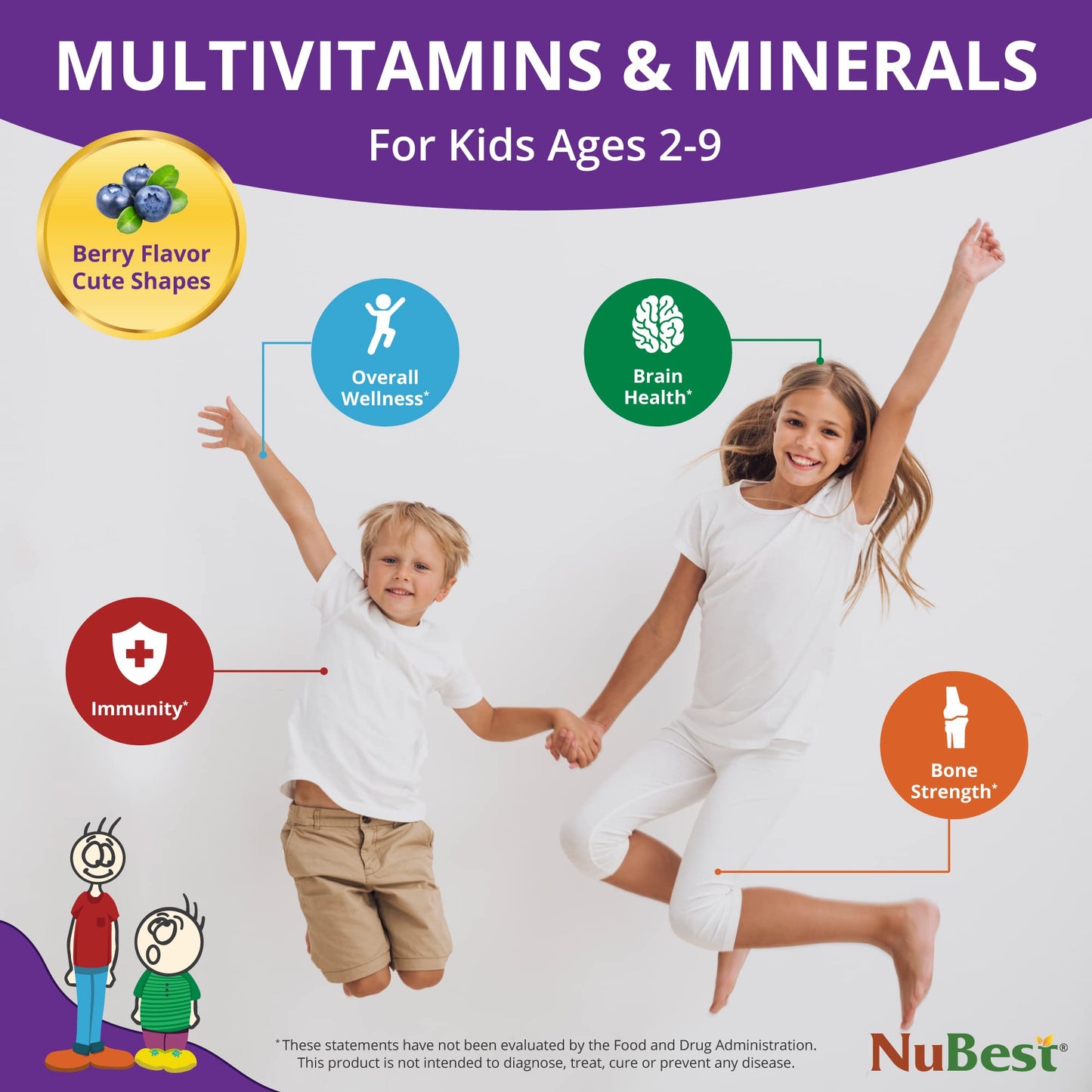 NuBest Tall Kids - Multivitamins & Minerals for Age 2 to 9 - Bone Strength & Immunity Support - Helps Kids, Toddlers Healthy - A