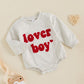 Ursobutegl Newborn Baby Boys Romper Sweatshirt Lover Boy Letter Embroidery Bodysuit Sweater Valentines Day Outfit Clothes (Gray,