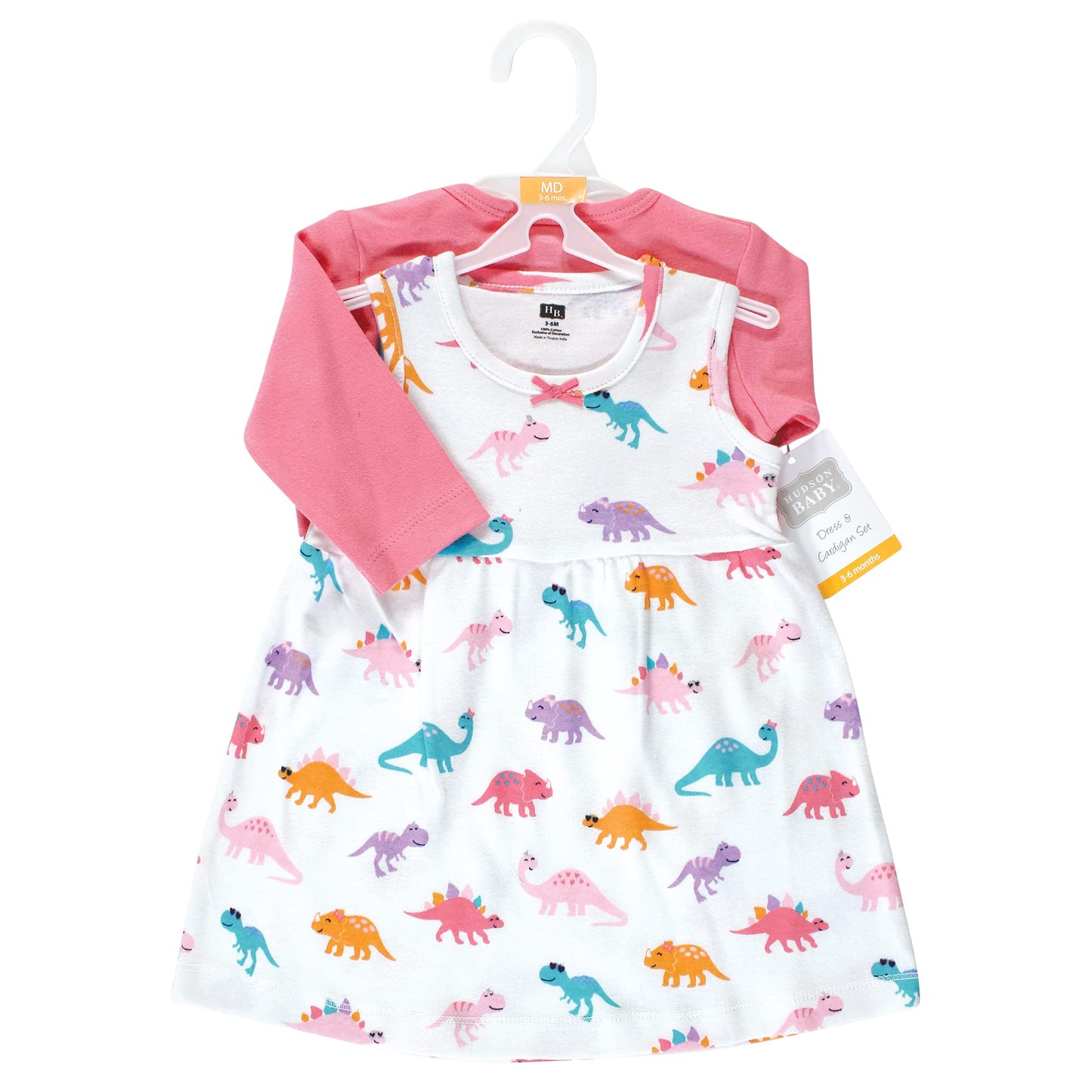 Hudson Baby Baby Girls' Cotton Dress And Cardigan Set, Cute-A-Saurus, 12-18 Months