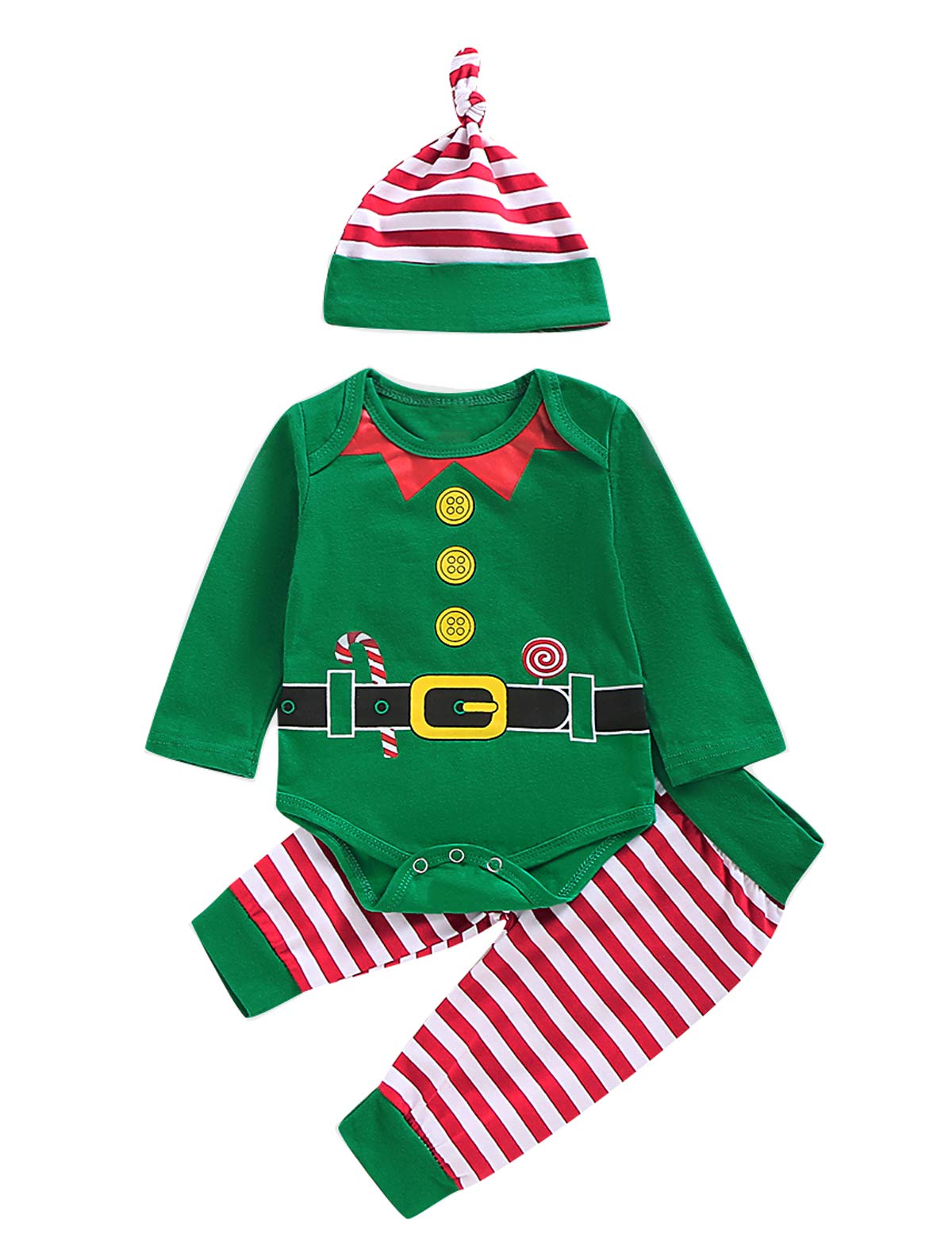 Happidoo Baby Boy Christmas Outfit Xmas Clothes Newborn Elf Bodysuit (Green,0-3 Months)