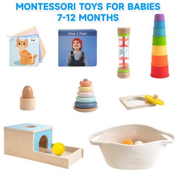 WOODMAM Montessori Toys for Babies 6-12 Months, 9 in 1 Educational Wooden Toys Set, Includes Object Permanent Box, Stacking Cups