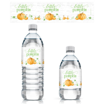 Orange Little Pumpkin Baby Shower Water Bottle Labels - Autumn Waterproof Bottle Wrappers - 24 Count - Fall Unisex Pumpkin Patch