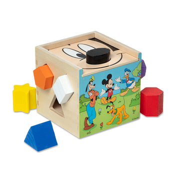 Melissa & Doug Disney Mickey Mouse & Friends Wooden Shape Sorting Cube - Mickey Mouse Toys, Classic Wooden Toys For Babies And T