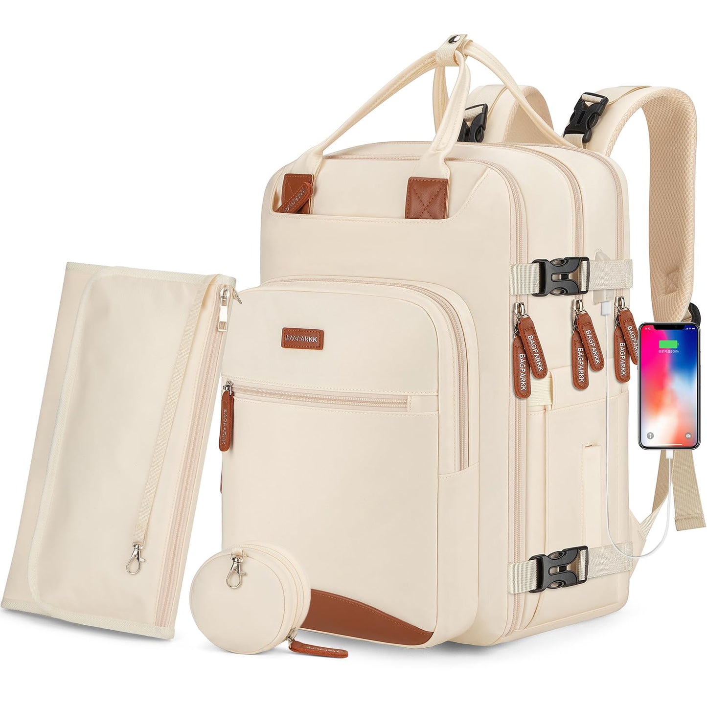 Diaper Bag Backpack,Bagparkk Multi Function Baby Bag With Portable Changing Pad, Pacifier Holder,Waterproof Diaper Bags With Usb