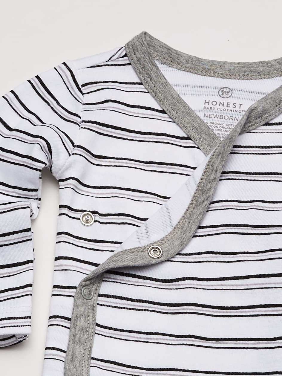 Honestbaby Unisex Baby 3-Pack Organic Cotton Long Sleeve Side-Snap Kimono Bodysuits And Toddler T Shirt Set, Sketchy Stripe, 0-3