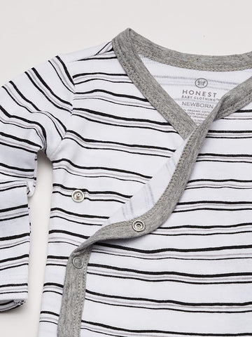 Honestbaby Unisex Baby 3-Pack Organic Cotton Long Sleeve Side-Snap Kimono Bodysuits And Toddler T Shirt Set, Sketchy Stripe, 0-3