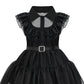Gz-Laopaitou Wednesday Addams Dress Up Costume For Girls Black Dance Dress Birthday Halloween Cosplay Party 5-6Y