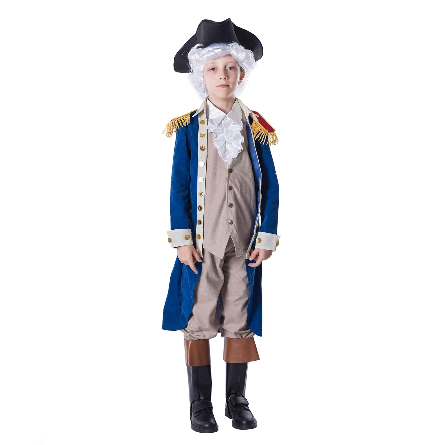 Spooktacular Creations George Washington Costume For Kids, Colonial Boys Costume Set With Wig And Hat For Halloween Dress Up Par