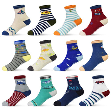 Skibeaut Toddler Socks, Non Slip Kids Socks With Gripper Boys Grips Socks Girls Grippy Socks For 3-5 Years Old,12 Pairs