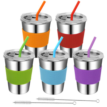 Rommeka Toddler Cups With Straws, 18/8 Stainless Steel Children Smoothie Drinking Sippy Cups, Stacking & Reusable Kids Cups With