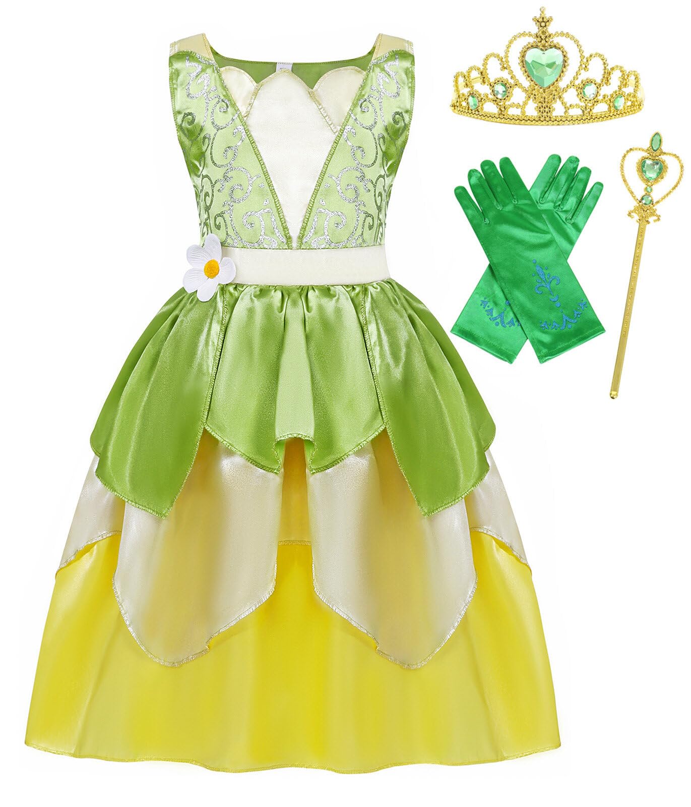 Cotrio Little Girls Green Fairy Tale Princess Tiana Dress Kids Birthday Party Fancy Dresses Halloween Costume Outfits Role Play