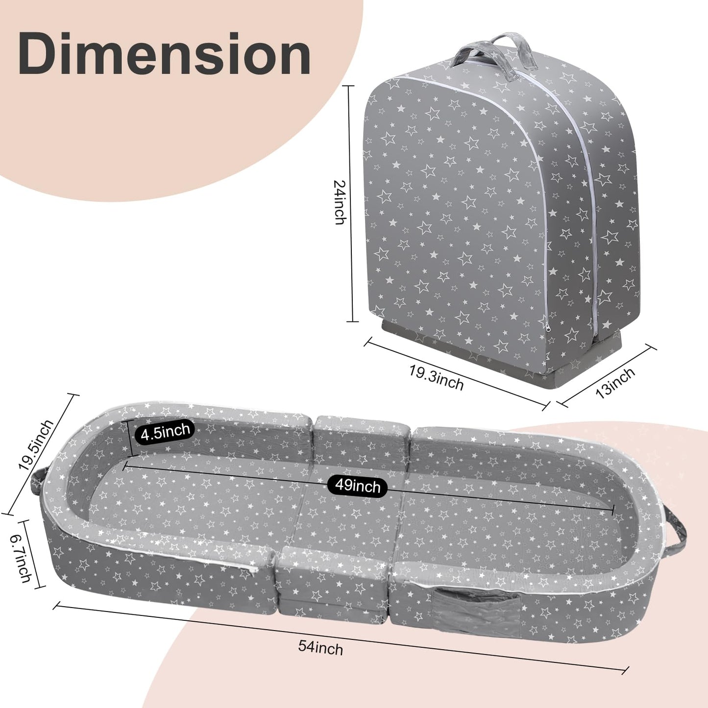 Reawul Portable Folding Toddler Travel Bed,Kids Floor Bed, Washable Cot For Toddlers And Child,Grey