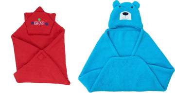 CTMKIDS Baby Wrap with Cap for Kids 74x74 cm  Red & Baby Hooded Cum Wrap Blanket for Kids 92x66 cm  Firozi