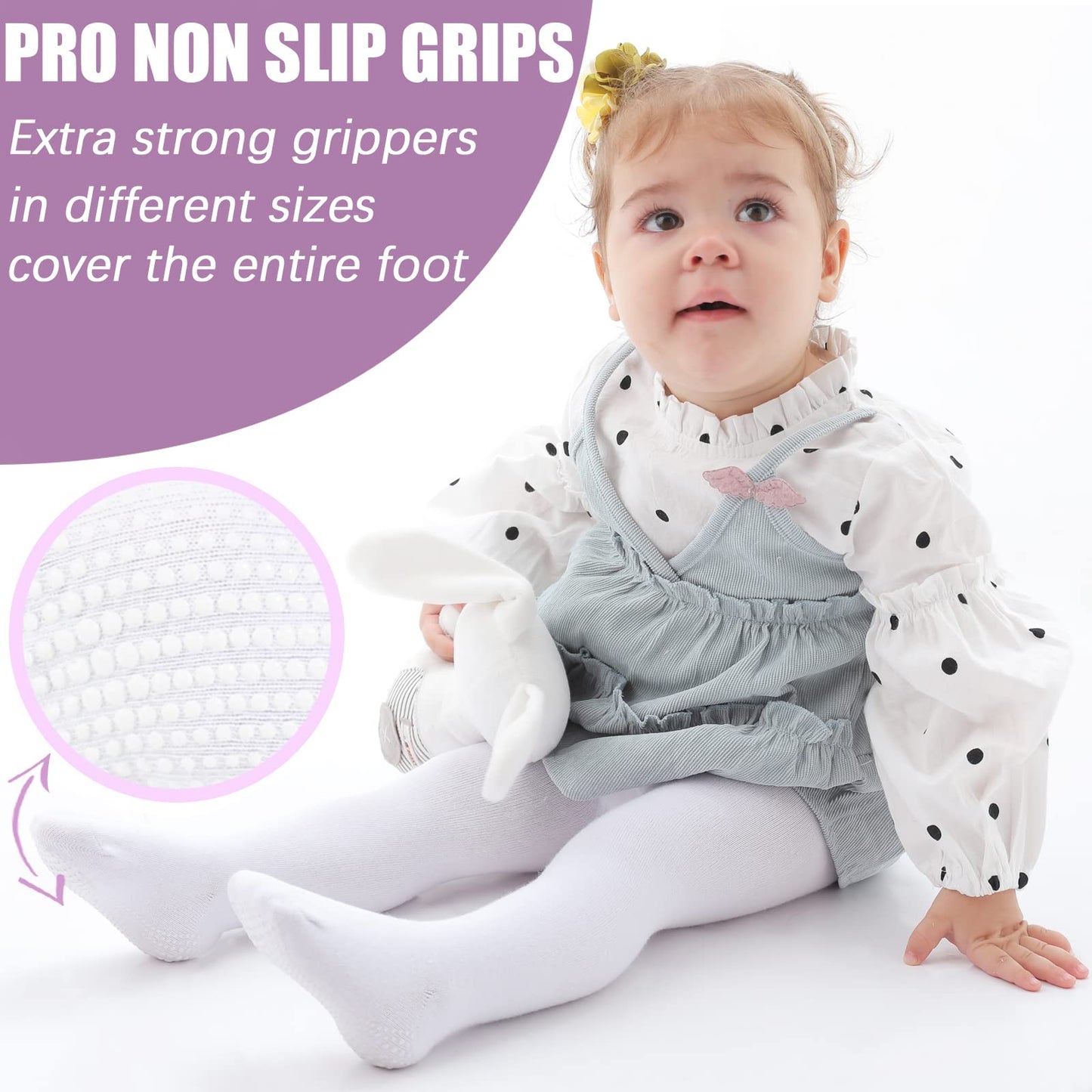 Baby Girl Tights Non Slip Baby Tights 6-12 Months Girl Warm Cotton Leggings Seamless Pantyhose Non-Skid Grip For Toddler 2 Pack