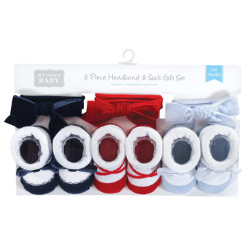 Hudson Baby Baby Girls' Headband And Socks Giftset, Dark Red Blue, One Size