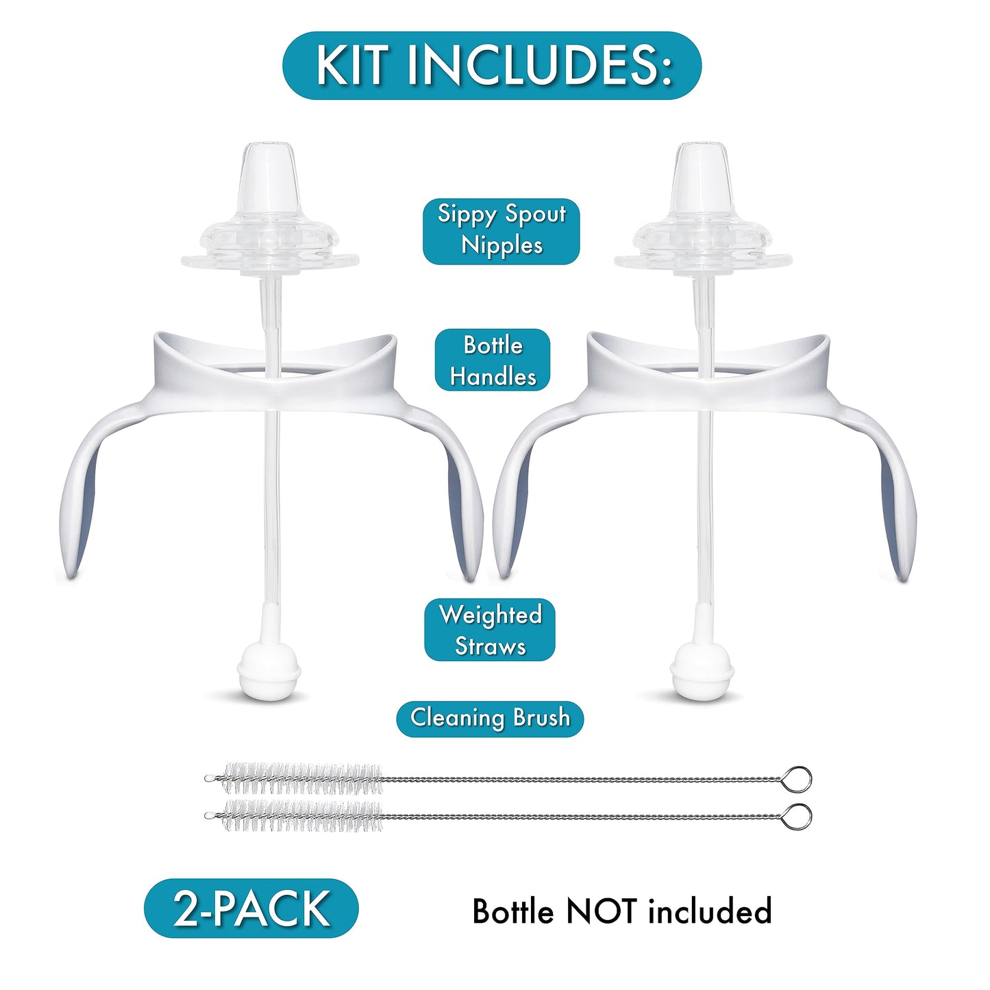 Sippy Cup Conversion Kit For Philips Avent Anti-Colic Baby Bottles 2-Count, Soft Food Grade Silicone Spout Nipples, Weighted Str