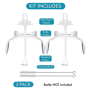 Sippy Cup Conversion Kit For Philips Avent Anti-Colic Baby Bottles 2-Count, Soft Food Grade Silicone Spout Nipples, Weighted Str