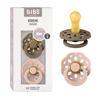 Bibs Pacifiers - Boheme Collection | Bpa-Free Baby Pacifier | Made In Denmark | Set Of 2 Dark Oak/Blush Color Premium Soothers |