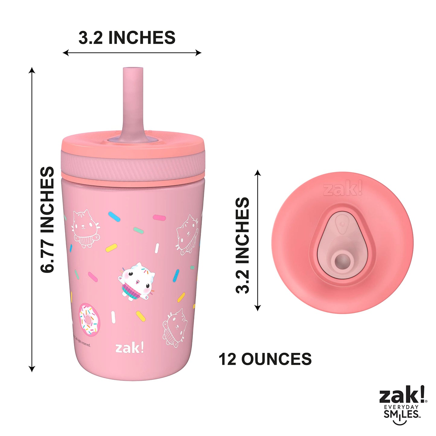 Zak Designs Dreamworks Gabby'S Dollhouse Kelso Toddler Cups For Travel Or At Home, 12Oz Vacuum Insulated Stainless Steel Sippy C