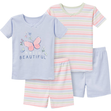 Gerber Baby Girls' Toddler Snug Fit 4-Piece Pajama Short Set, Stripe, 5T